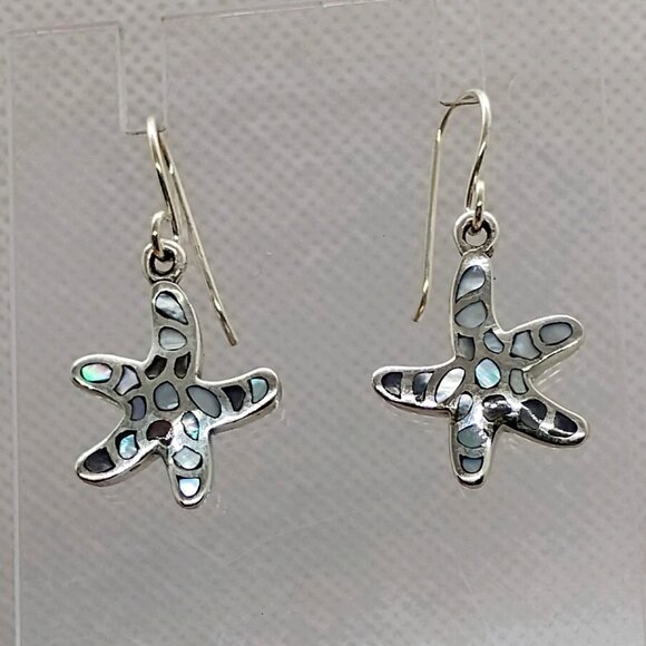 Sterling Silver Starfish Earrings With Abalone Inlay Star Dangle - Picture 1 of 3